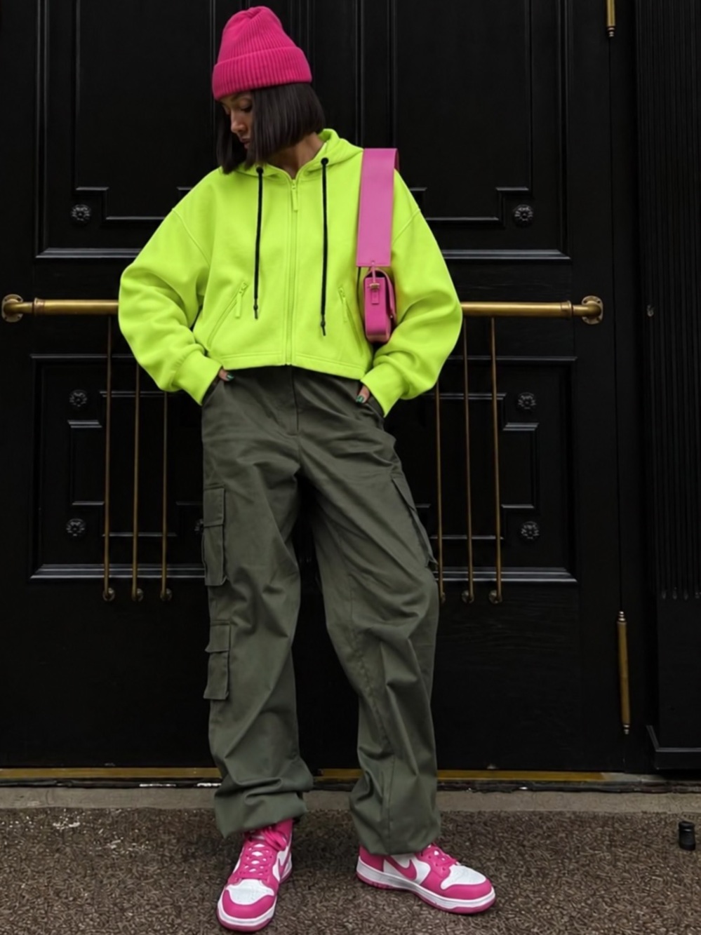 Zara Neon Lime Cropped Zip Hoodie XS Y2K Oversized Athleisure